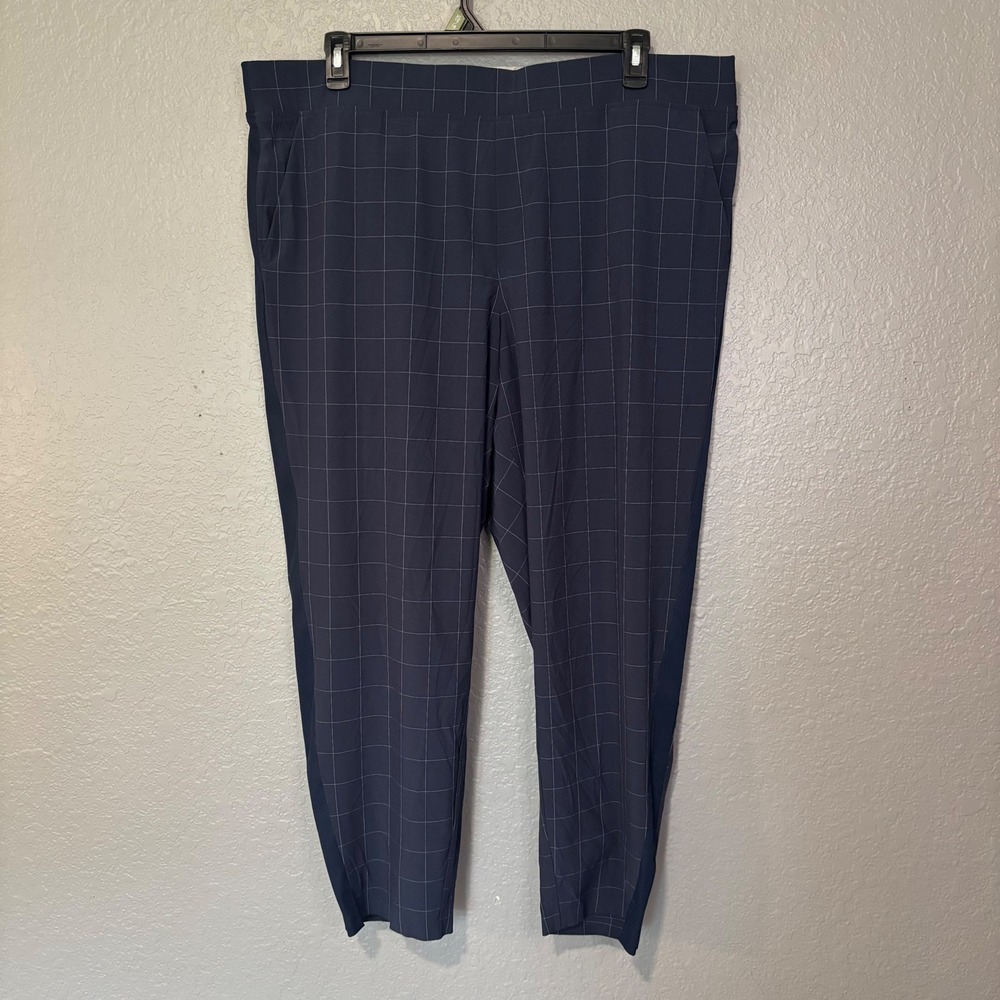 Athleta Brooklyn Textured Ankle Pant Navy Blue Windowpane Plaid Size 20 657589
